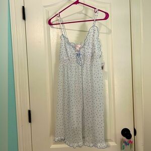 NWT Vintage Oscar De La Renta Pink Label sheer white and blue babydoll dress